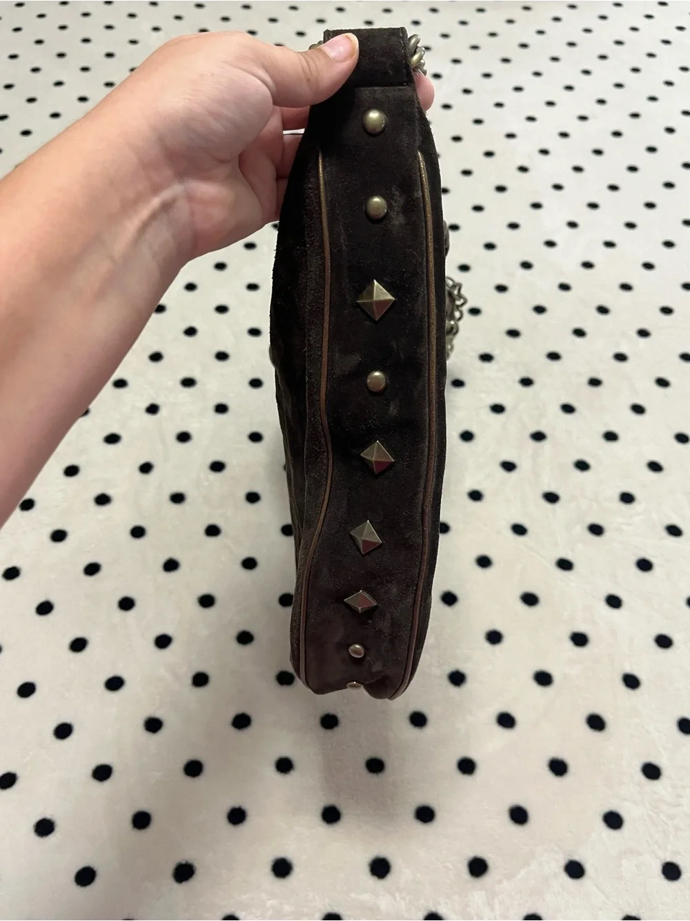 Vintage Donald J. Pliner Brown Suede Studded Hobo Bag Y2K